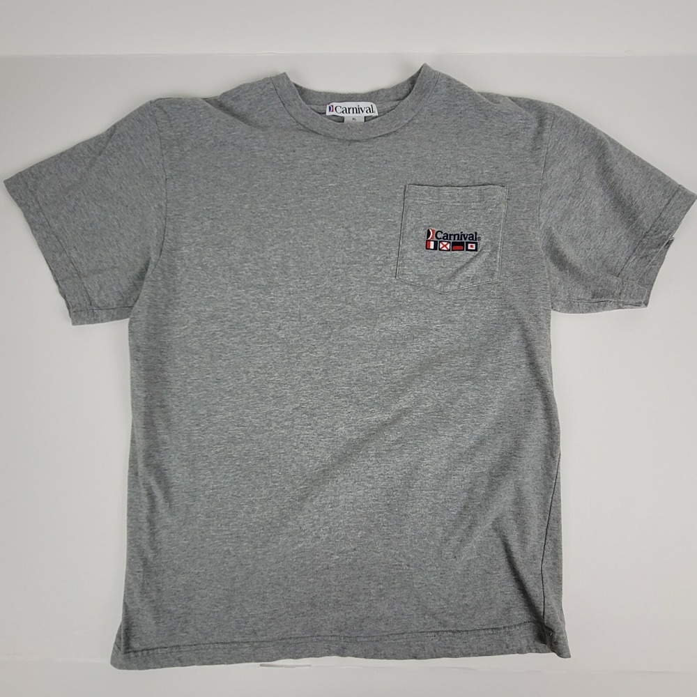 Carnival‎ Cruise Line Shirt Mens XL Gray Pocket Tee Embroidered Nautical Flags